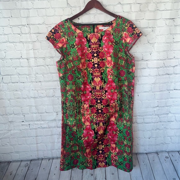 Madison Leigh Woman Green & Red Tropical Dress size 14W - Picture 4 of 11